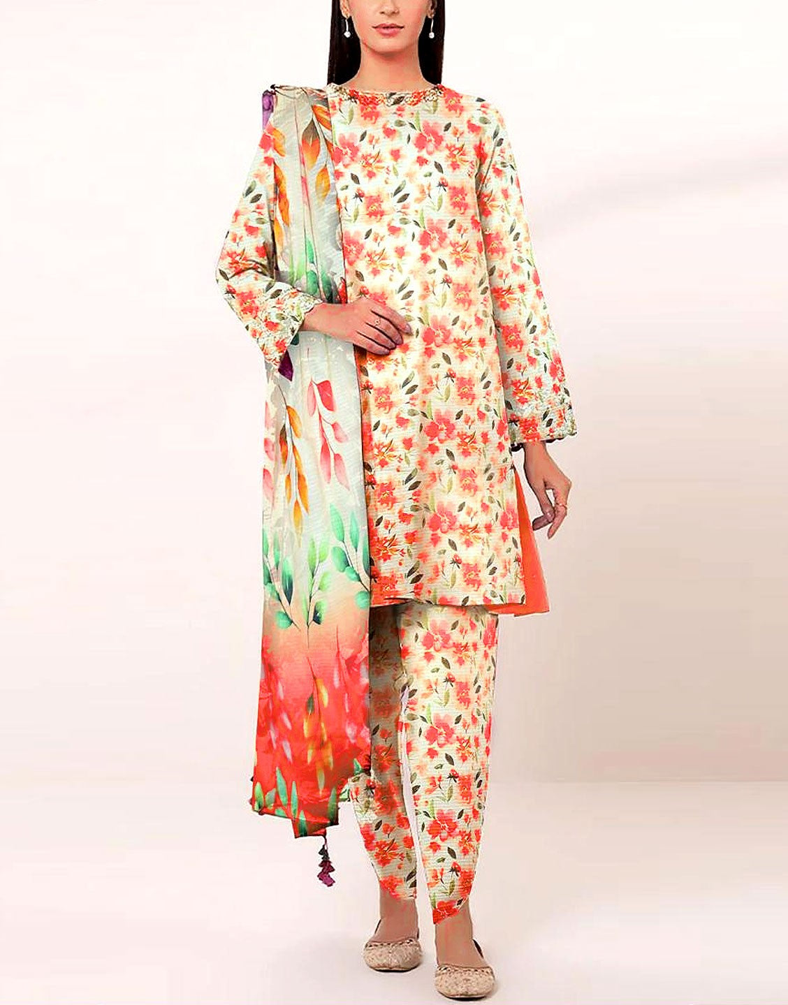 All-Over Digital Print Linen Suit  with Linen Dupatta
