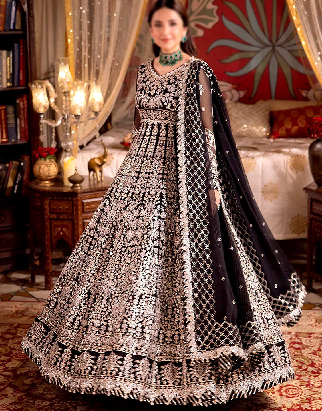 Luxurious Heavy Embroidered Bridal Chiffon Maxi Dress