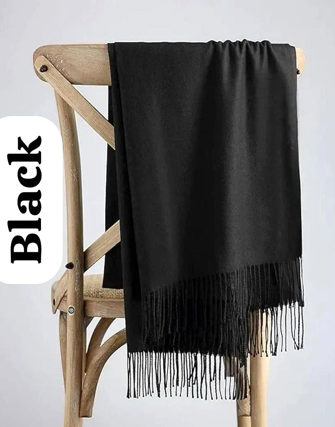 Winter Cashmere Wool Scarf for Girls - Black
