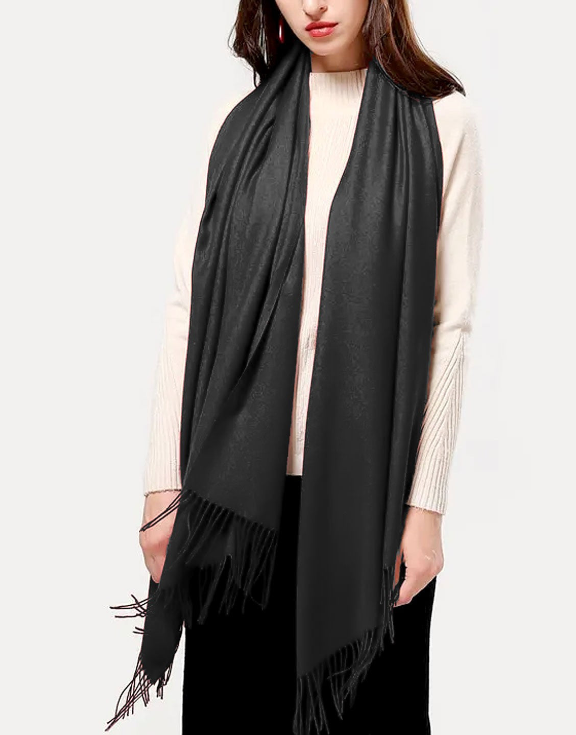 Winter Cashmere Wool Scarf for Girls - Black