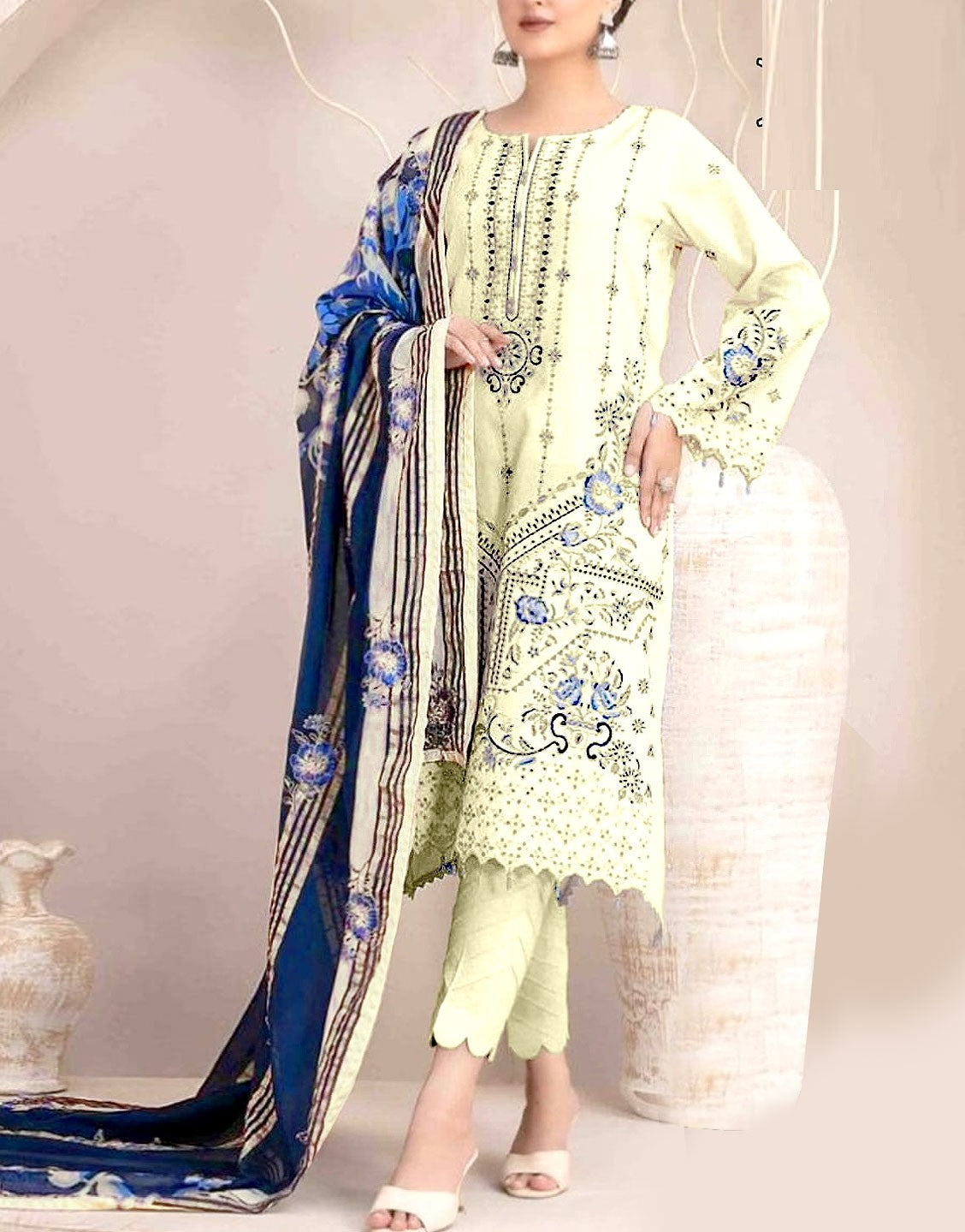 Decent Embroidered Dhanak Dress 2024 with Dhanak Shawl