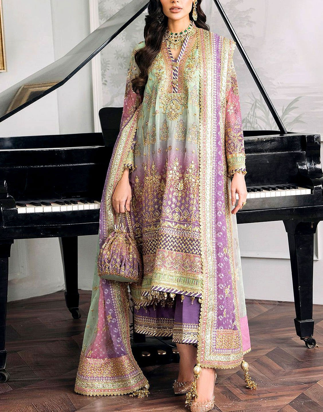 Luxury Handwork & Heavy Embroidered Chiffon Wedding Dress 