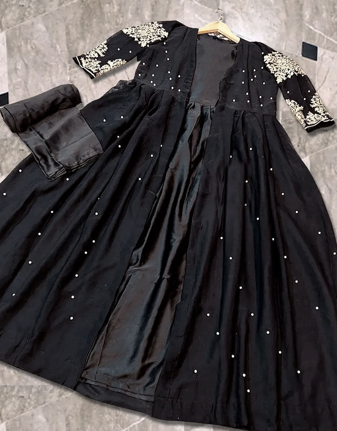 Readymade 3-Piece Silk Maxi with Embroidered Chiffon Gown