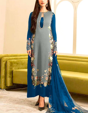 Digital Print Silk Party Wear Dress  with Silk Dupatta