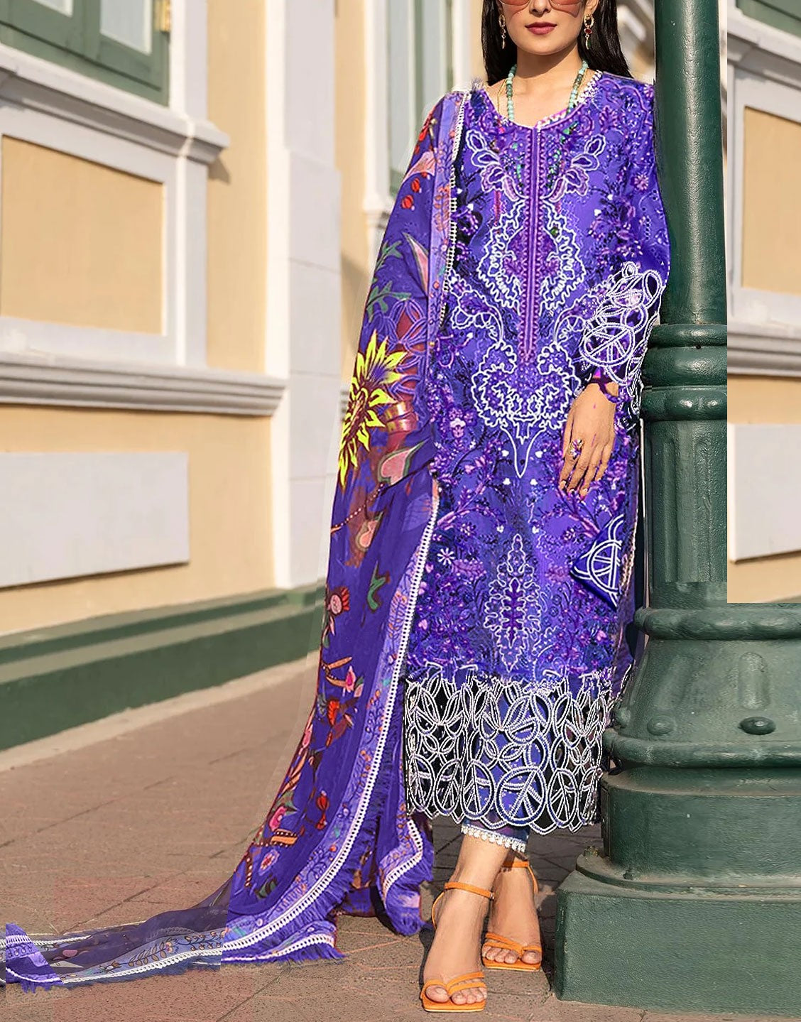 Heavy Embroidered Dhanak Dress  with Shawl Dupatta