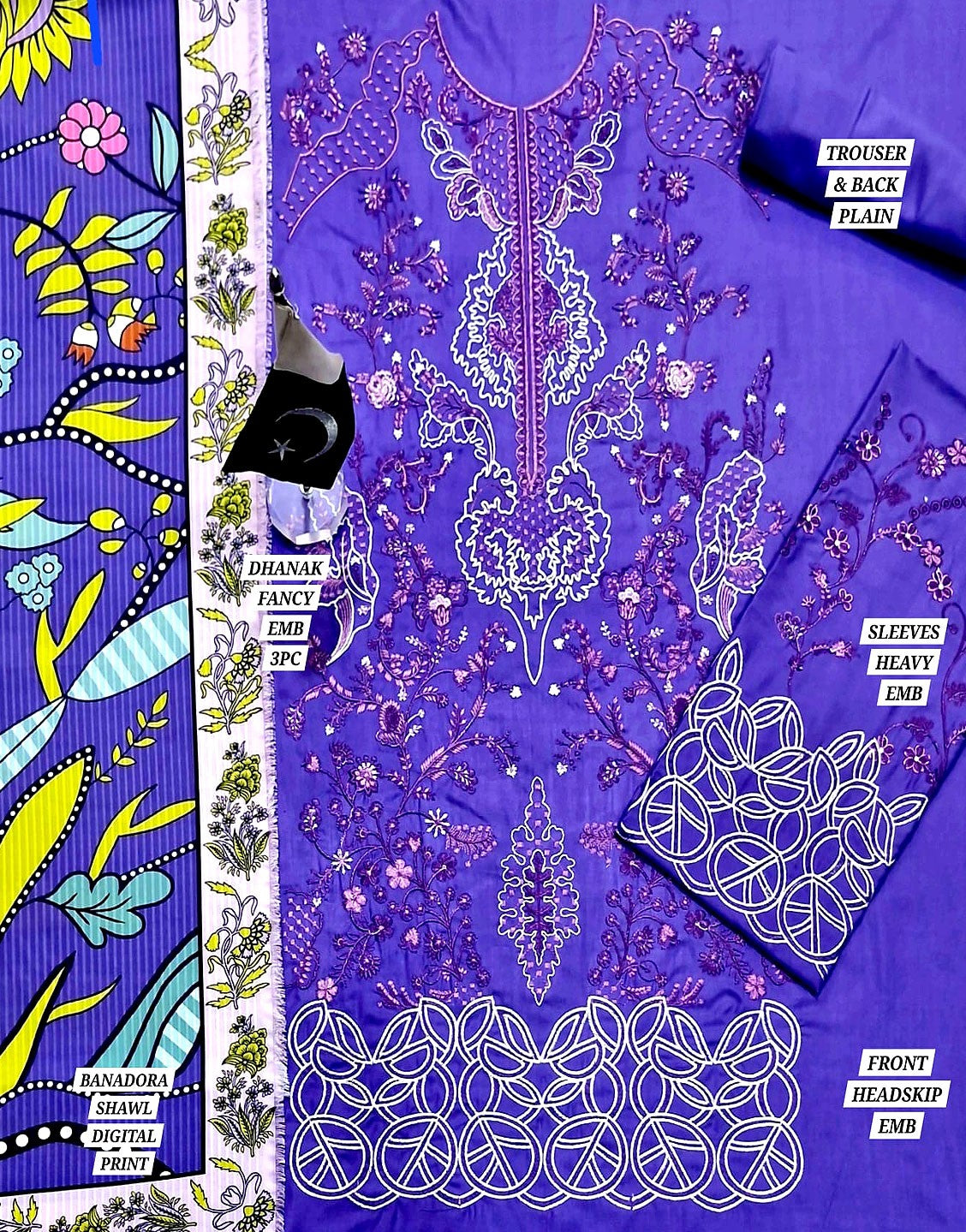 Heavy Embroidered Dhanak Dress with Shawl Dupatta