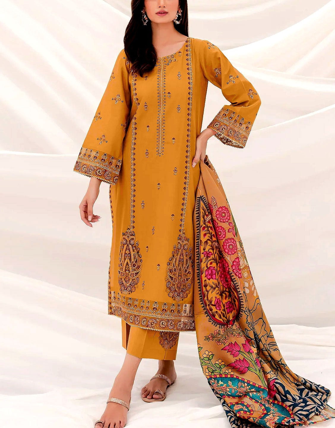 Heavy Embroidered Dhanak Dress  with Wool Shawl