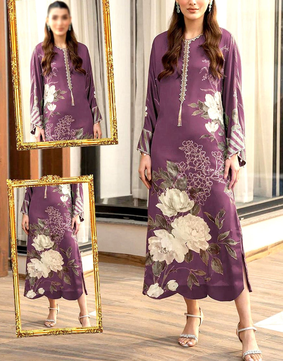 Digital Print Silk Party Wear Dress  with Silk Dupatta