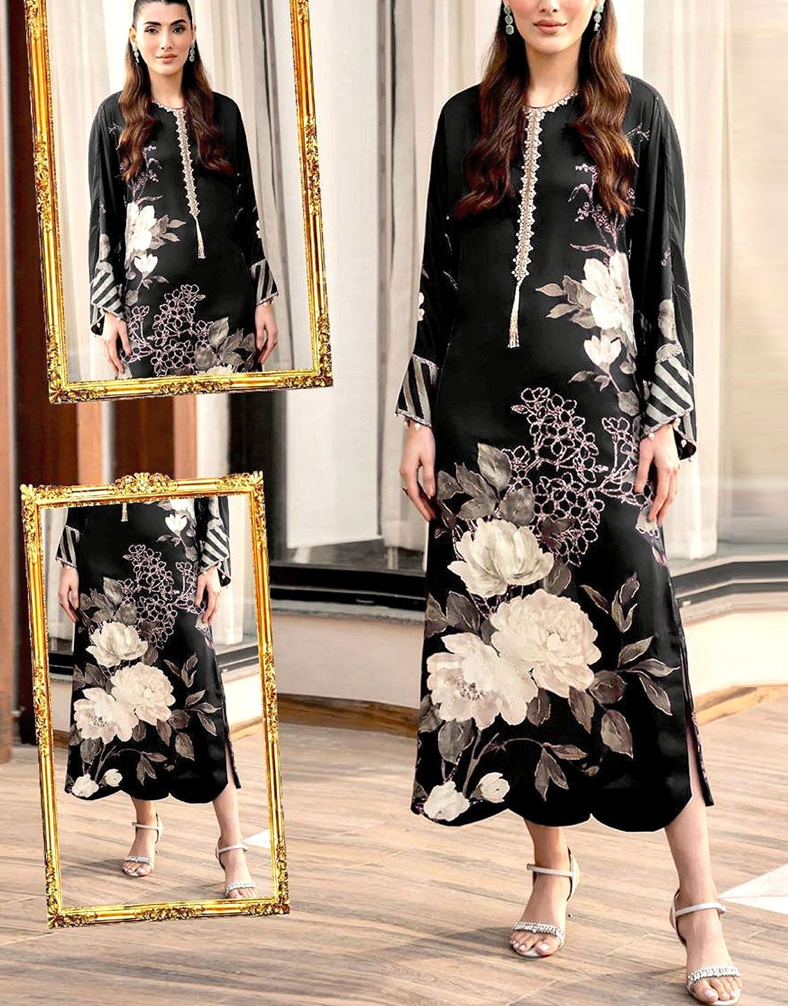 Digital Print Silk Party Wear Dress  with Silk Dupatta