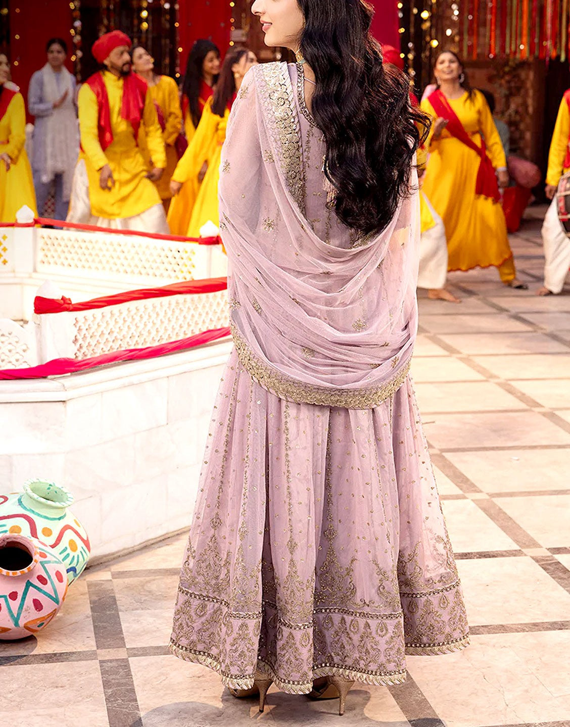 Heavy Embroidered NET Party Wear Frock with Net Dupatta - Out of Stock