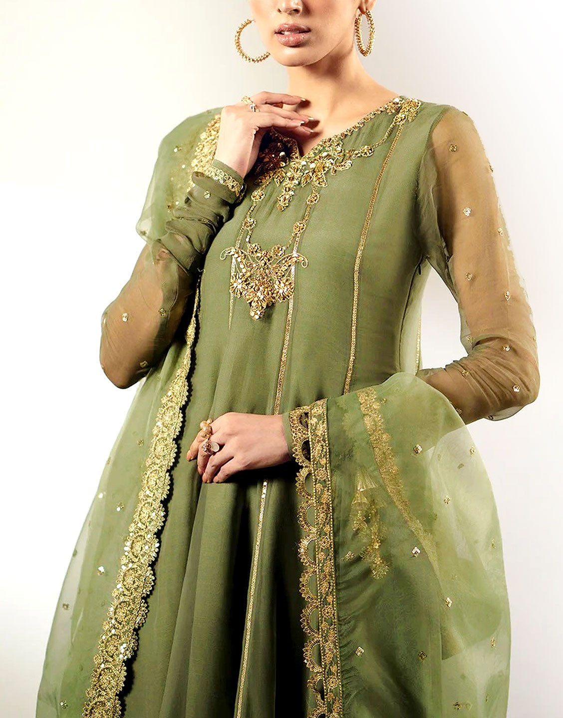 Handwork Embroidered Organza Party Wear Frock with Silk Trouser