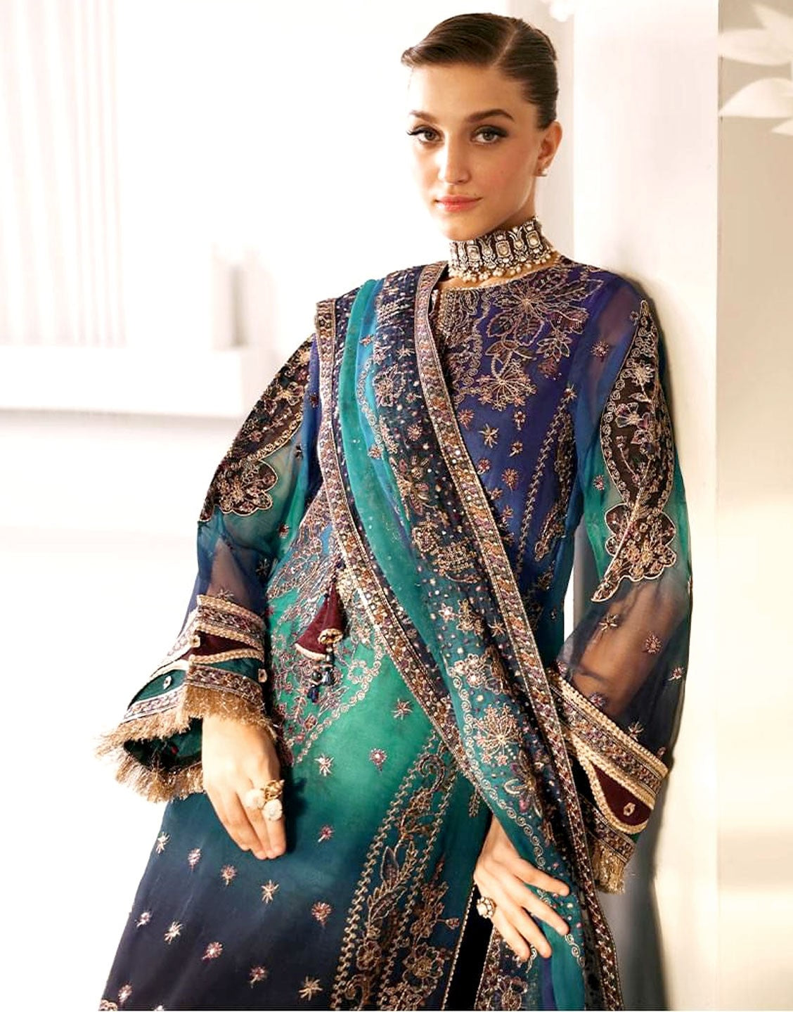 Handwork Heavy Embroidered Organza Wedding Dress - Out of Stock