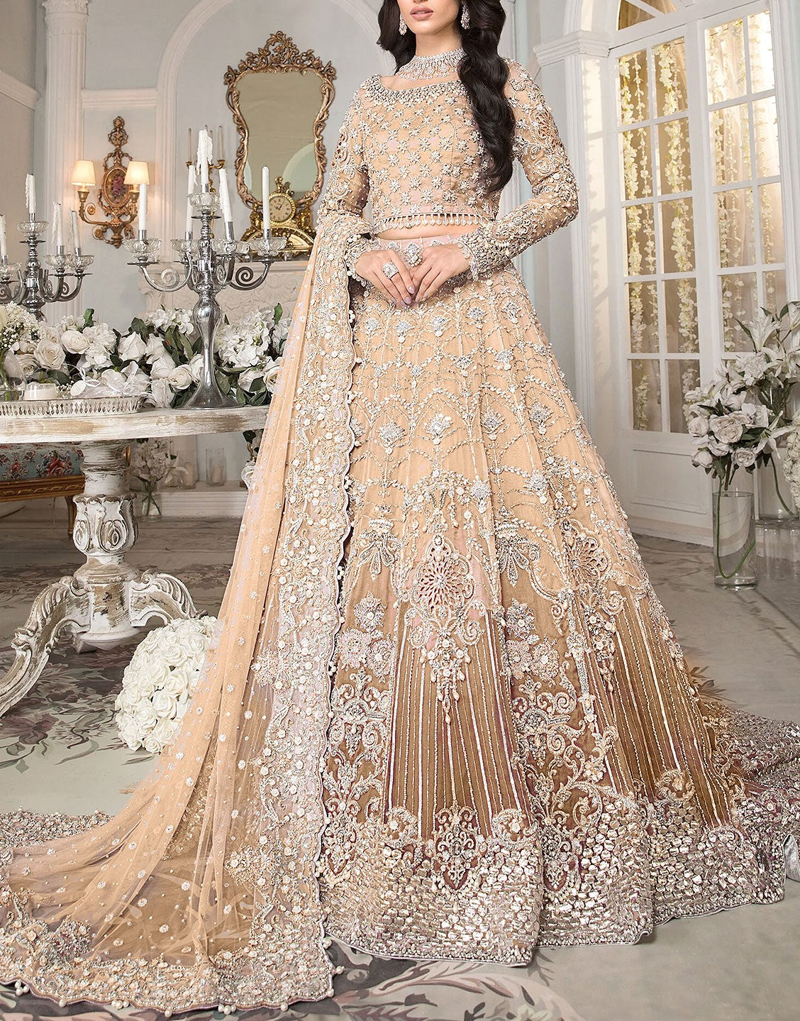 Luxury Handwork & Heavy Embroidered Net Bridal Maxi Dress 