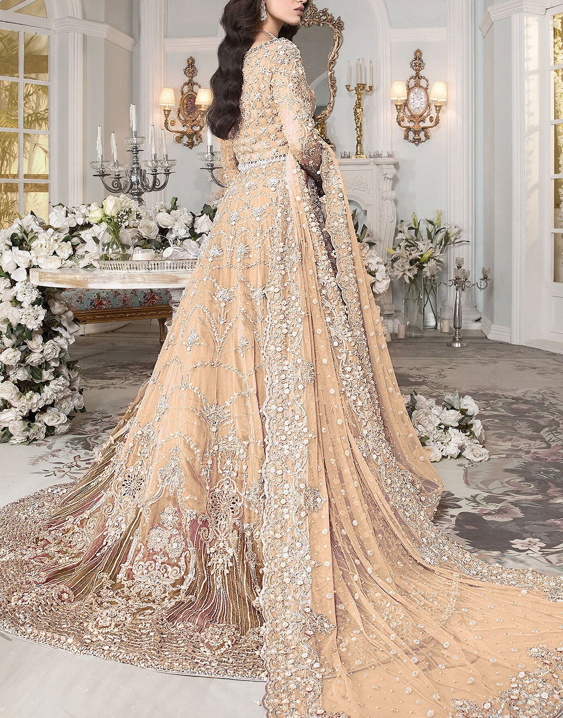 Luxury Handwork & Heavy Embroidered Net Bridal Maxi Dress - Out of Stock