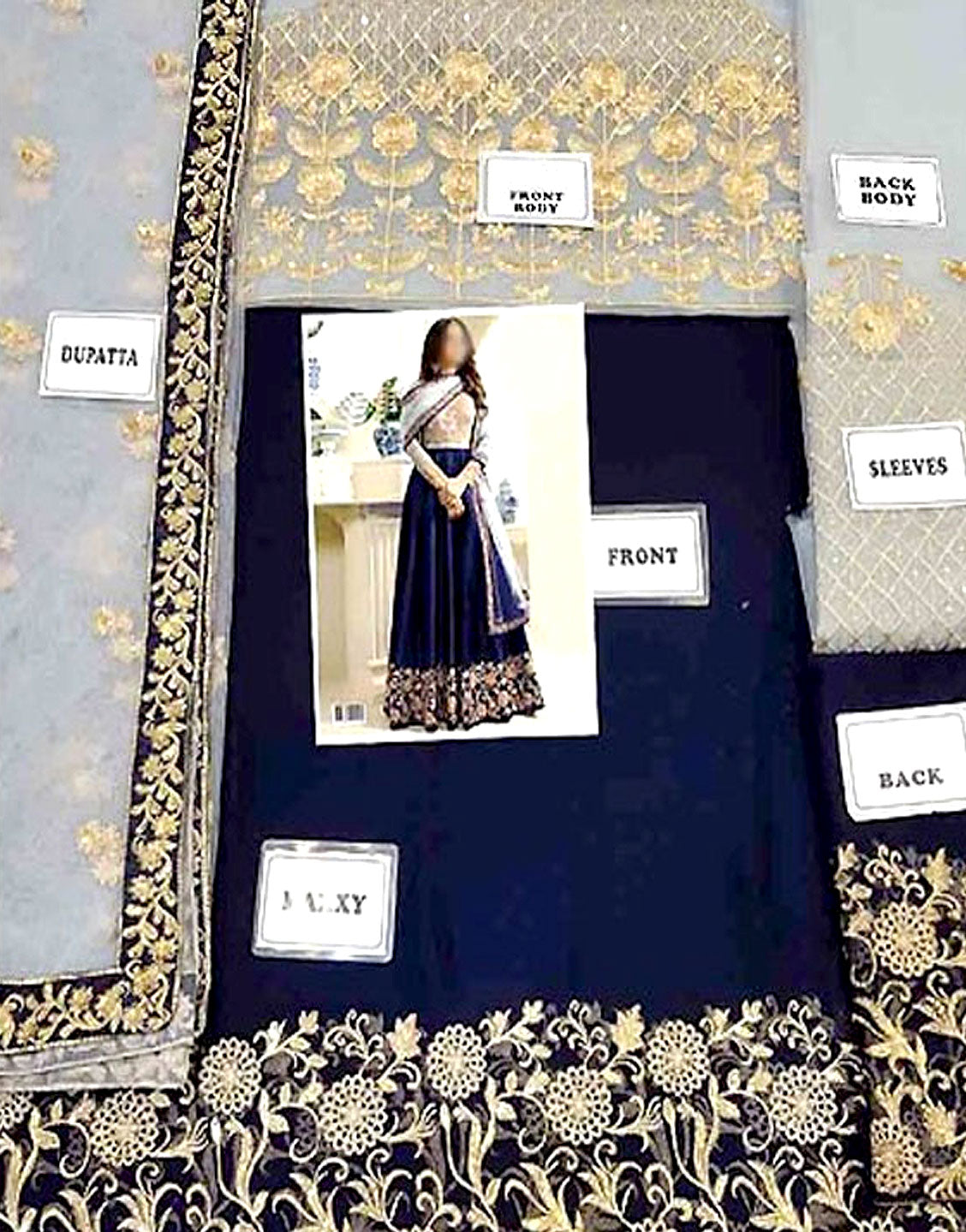 Indian Embroidered BLUE Chiffon Maxi Dress