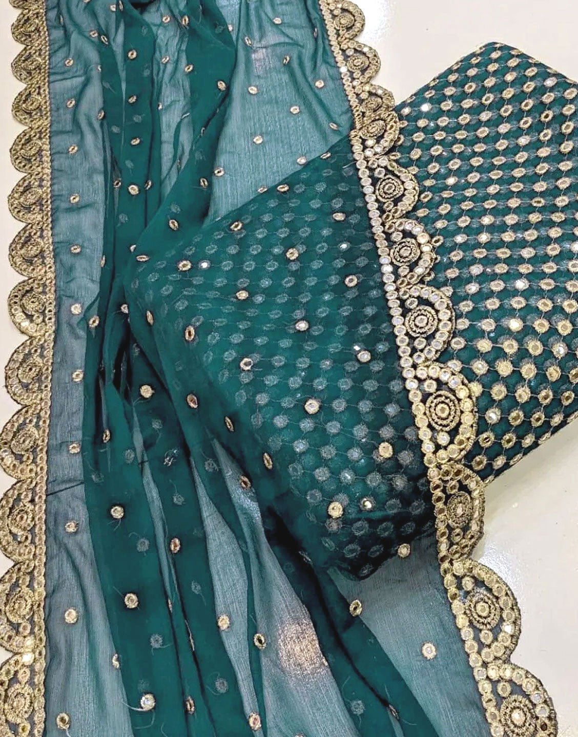Hiba Bukhari Design: 3-Piece 9mm Chiffon Dress with Cutwork Dupatta - Zinc