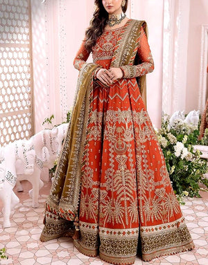 Luxury Handwork Heavy Embroidered Chiffon Bridal Maxi Dress 
