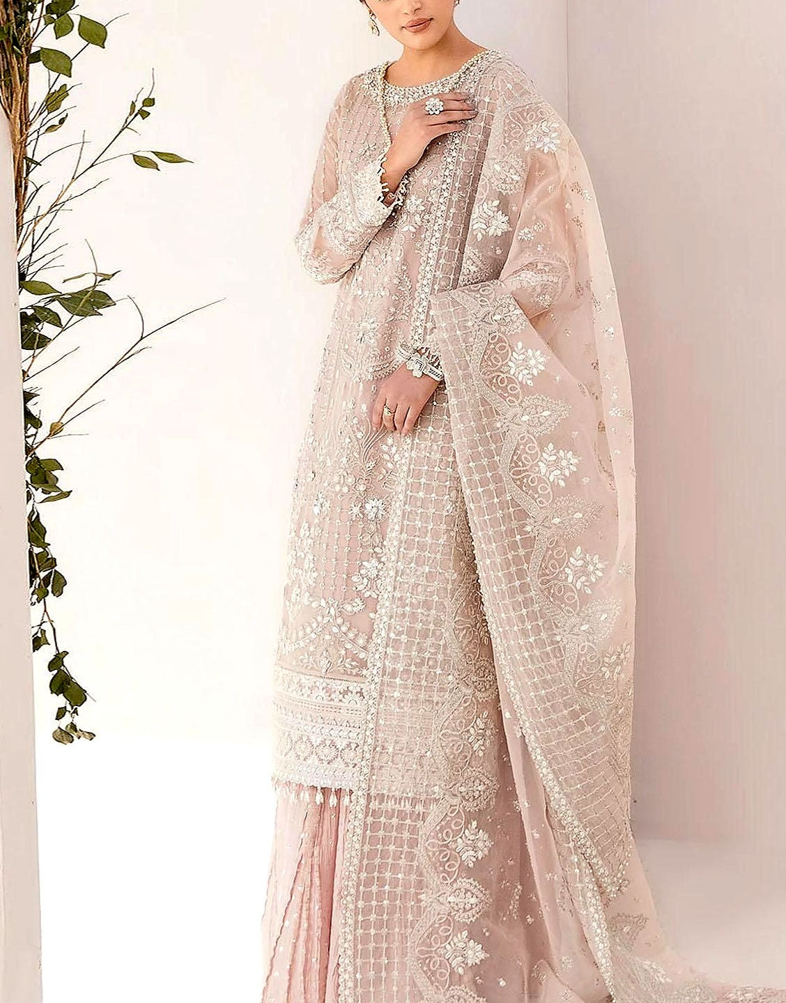 Luxury Handwork Heavy Embroidered Organza Wedding Wear Dress