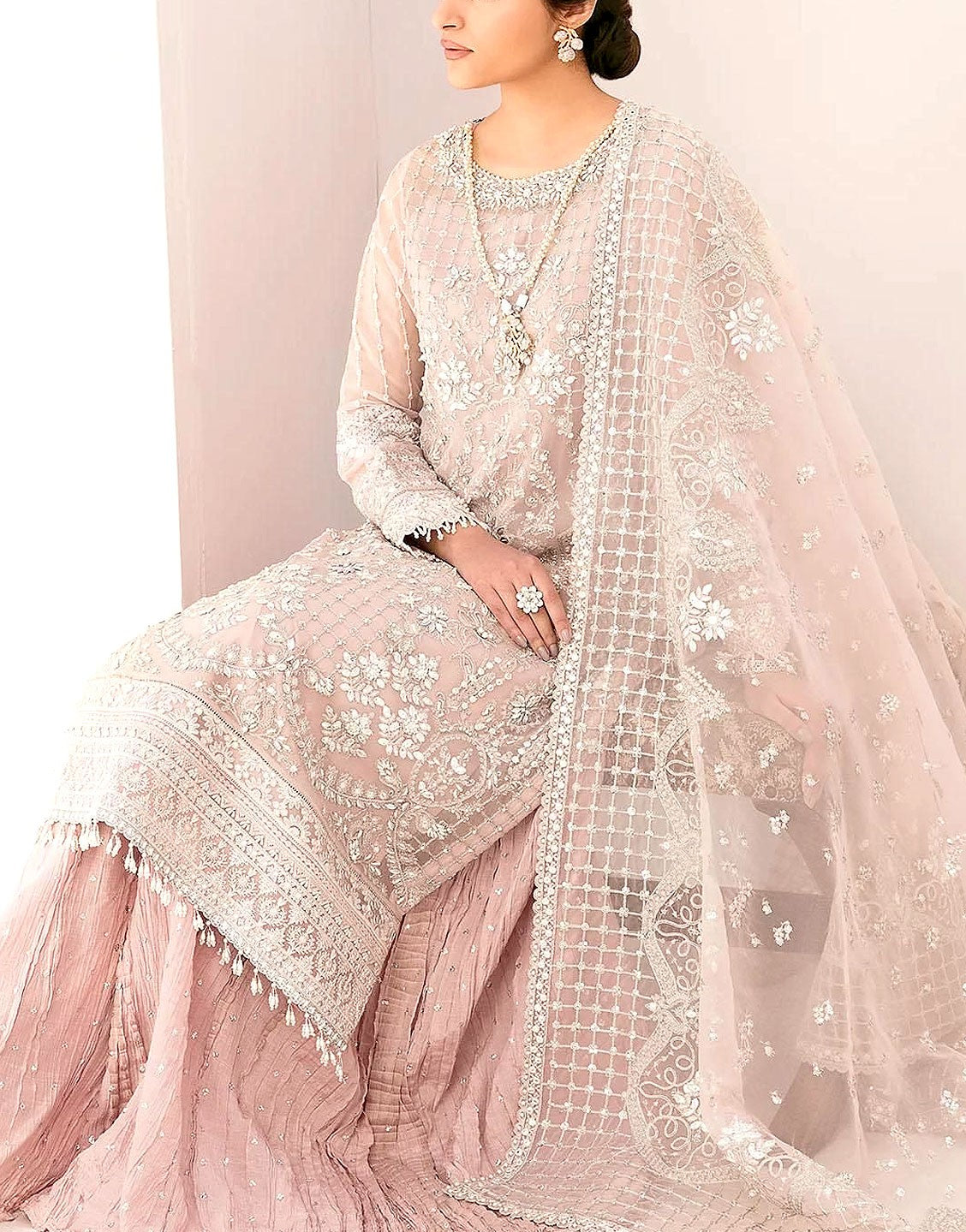 Luxury Handwork Heavy Embroidered Organza Wedding Wear Dress