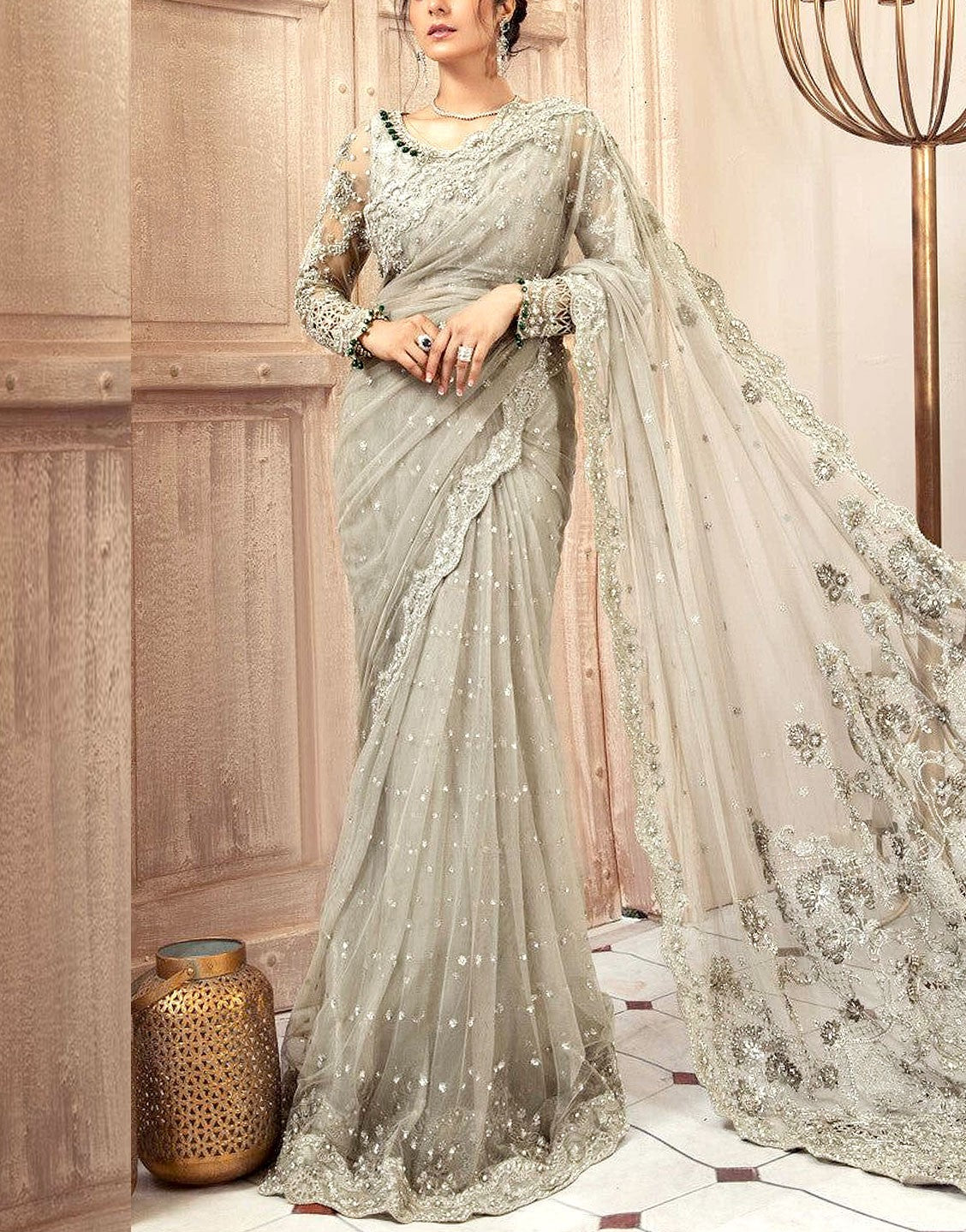 Luxury Handwork Heavy Embroidered NET Wedding Saree 