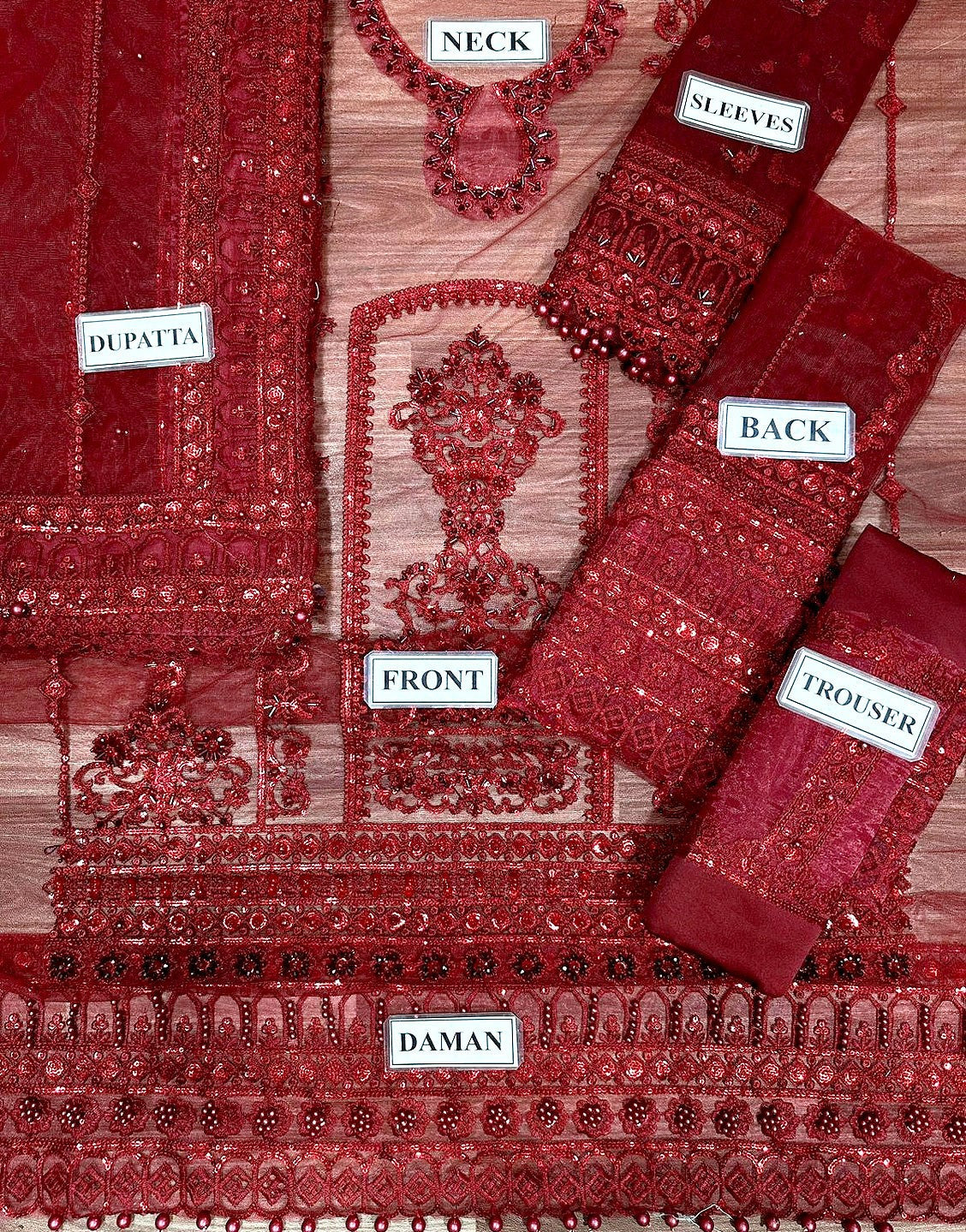 Luxurious Embroidered with Handwork Red NET Wedding Dress