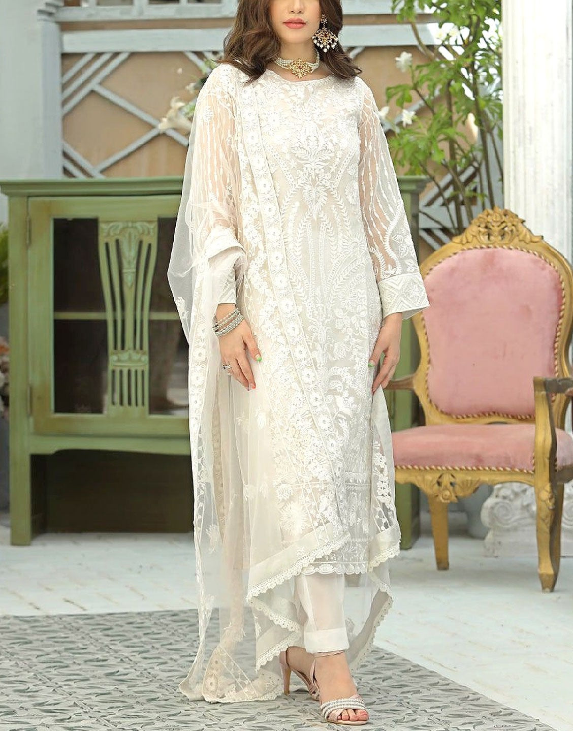 Heavy Embroidered Formal Organza Party Dress 