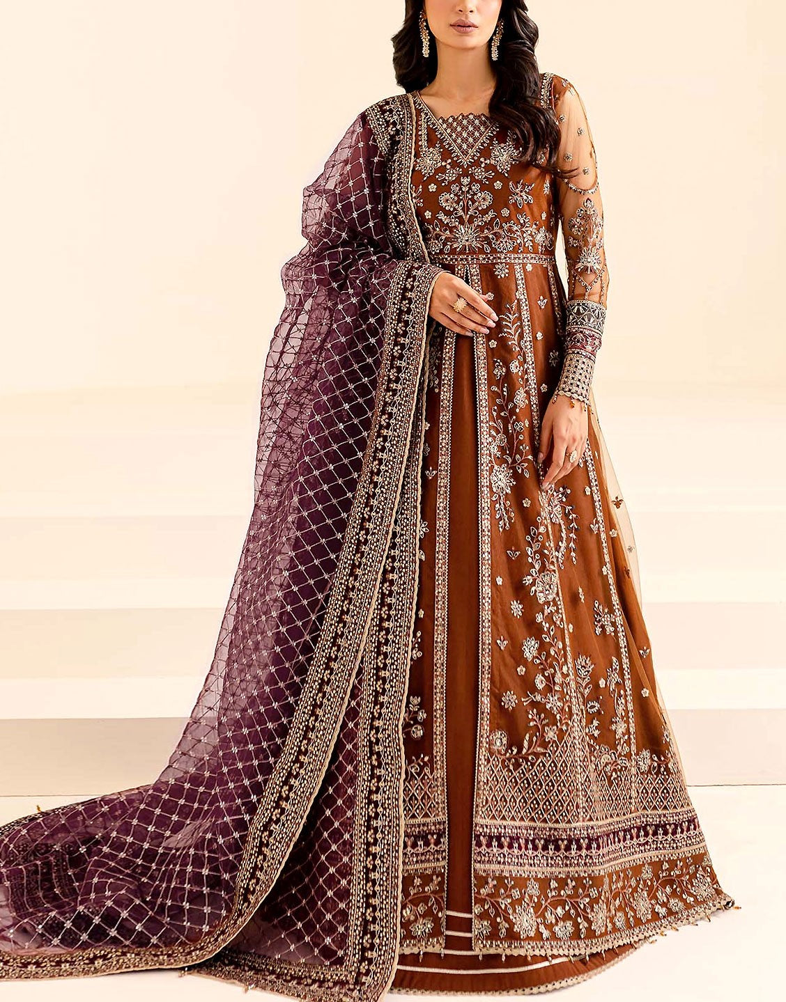 Luxurious Handwork Heavy Embroidered NET Bridal Maxi Dress 