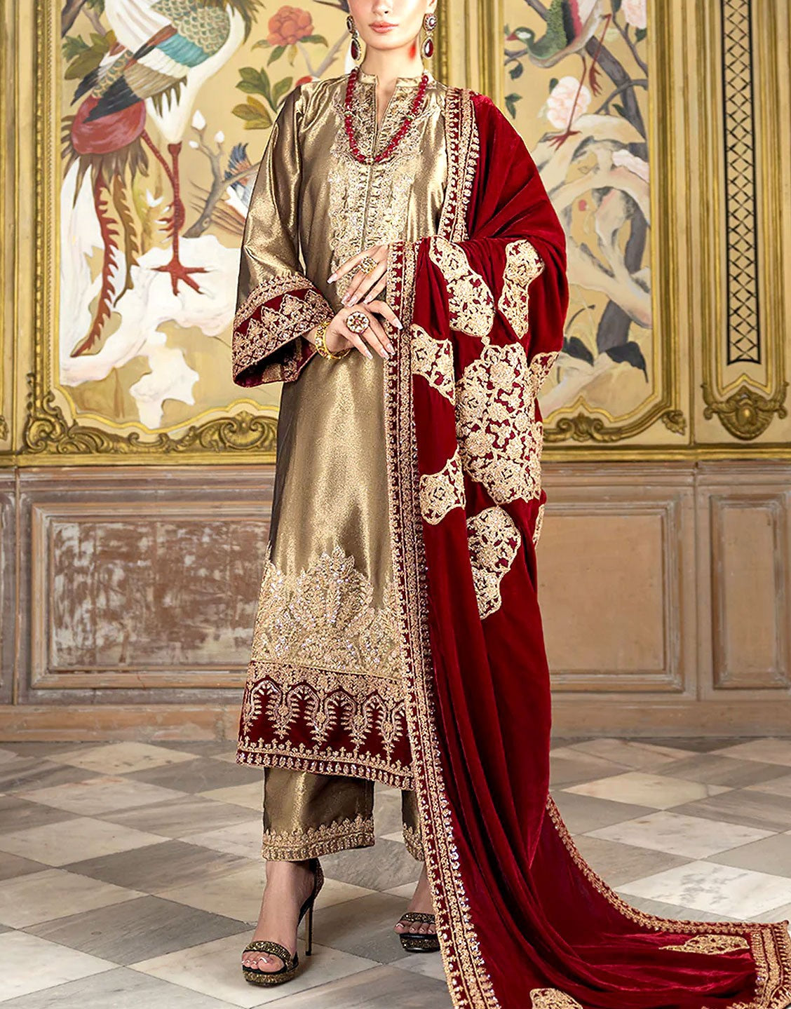 Heavy Embroidered Masoori Bridal Dress  with Luxury Velvet Shawl