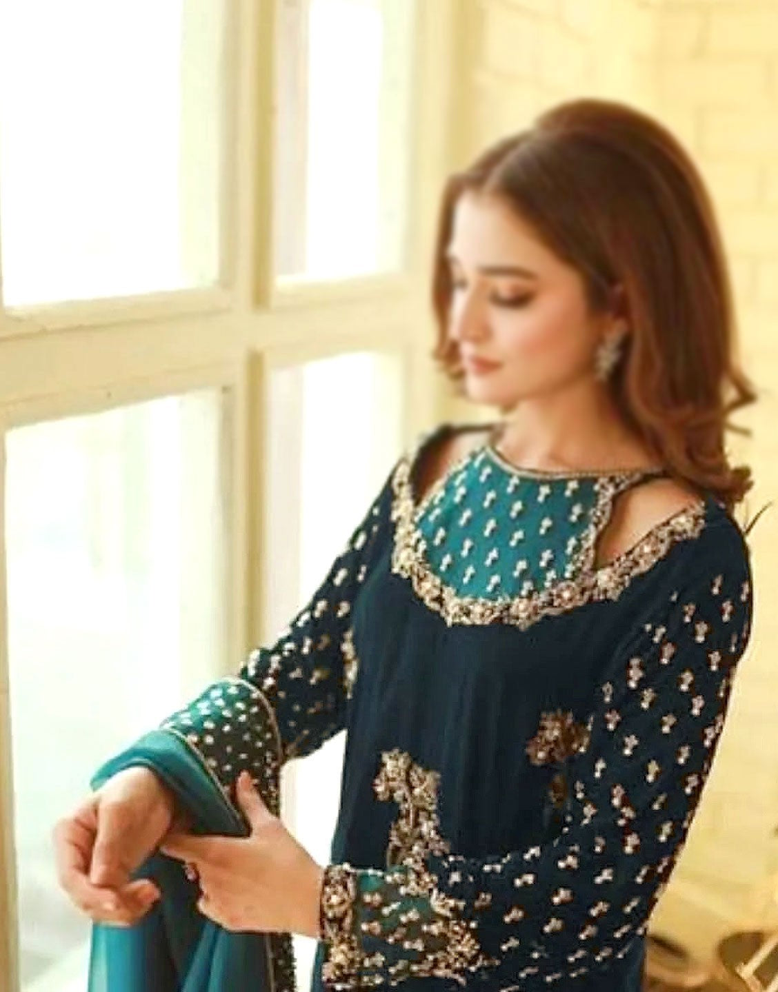 Handwork Heavy Embroidered Velvet Dress with Emb. Organza Dupatta