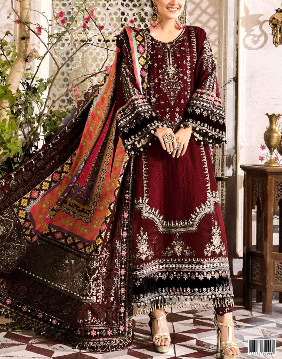 Heavy Embroidered Chiffon Wedding Dress  with Jamawar Trouser