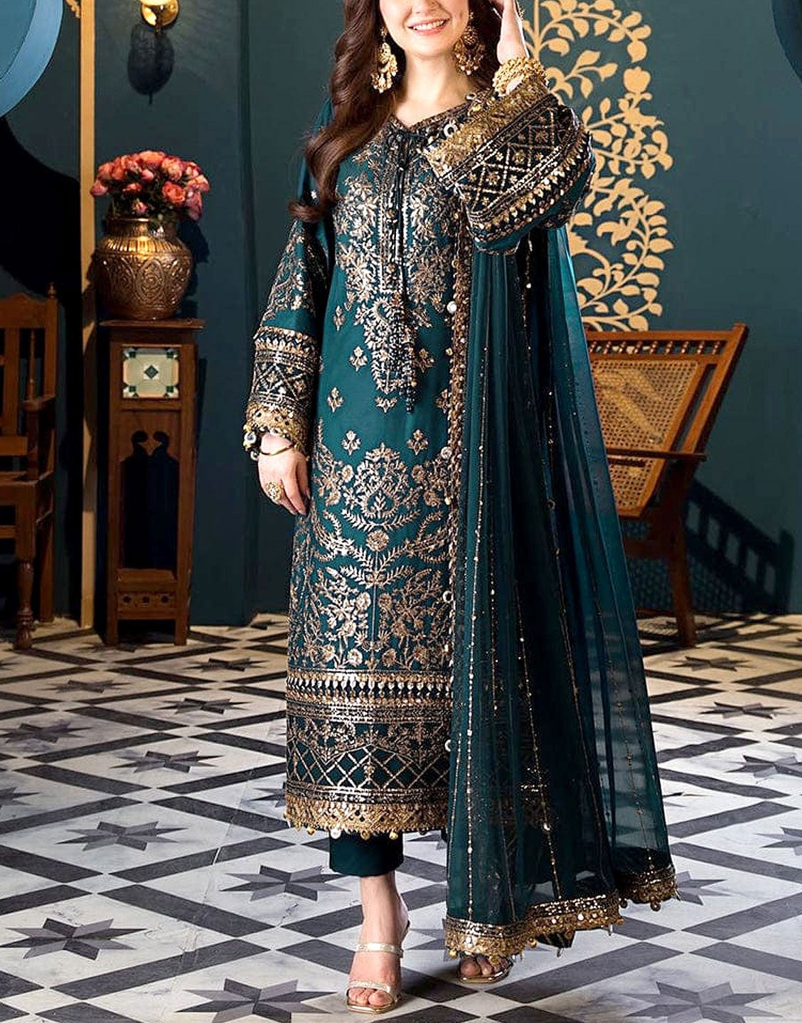 Heavy Embroidered Fancy Chiffon Party Wear Dress 