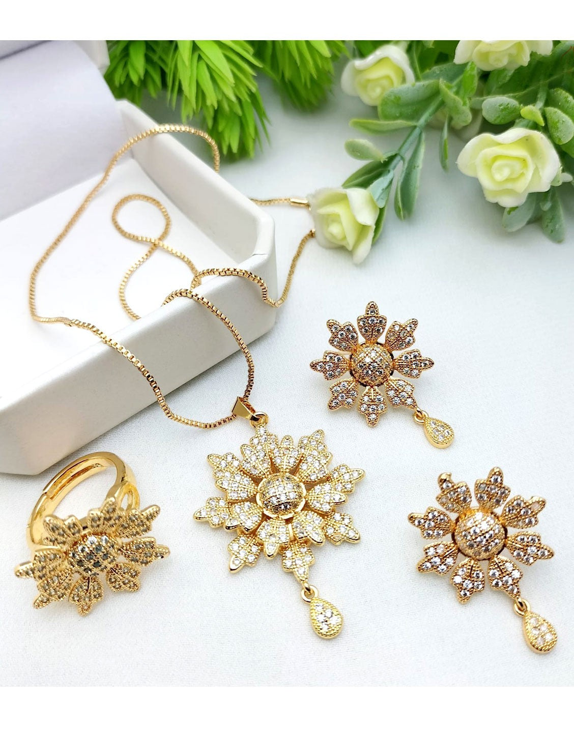 Adorable Floral Design Locket Set with Earrings & Ring