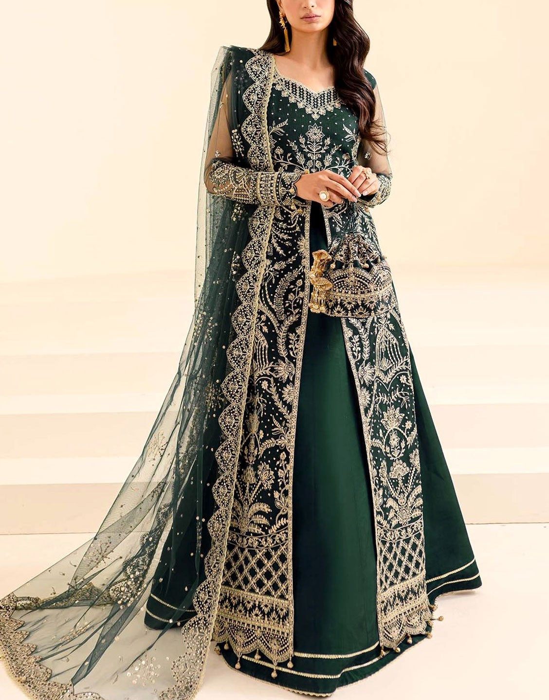 Luxury Heavy Embroidered NET Bridal Wear Maxi Dress 