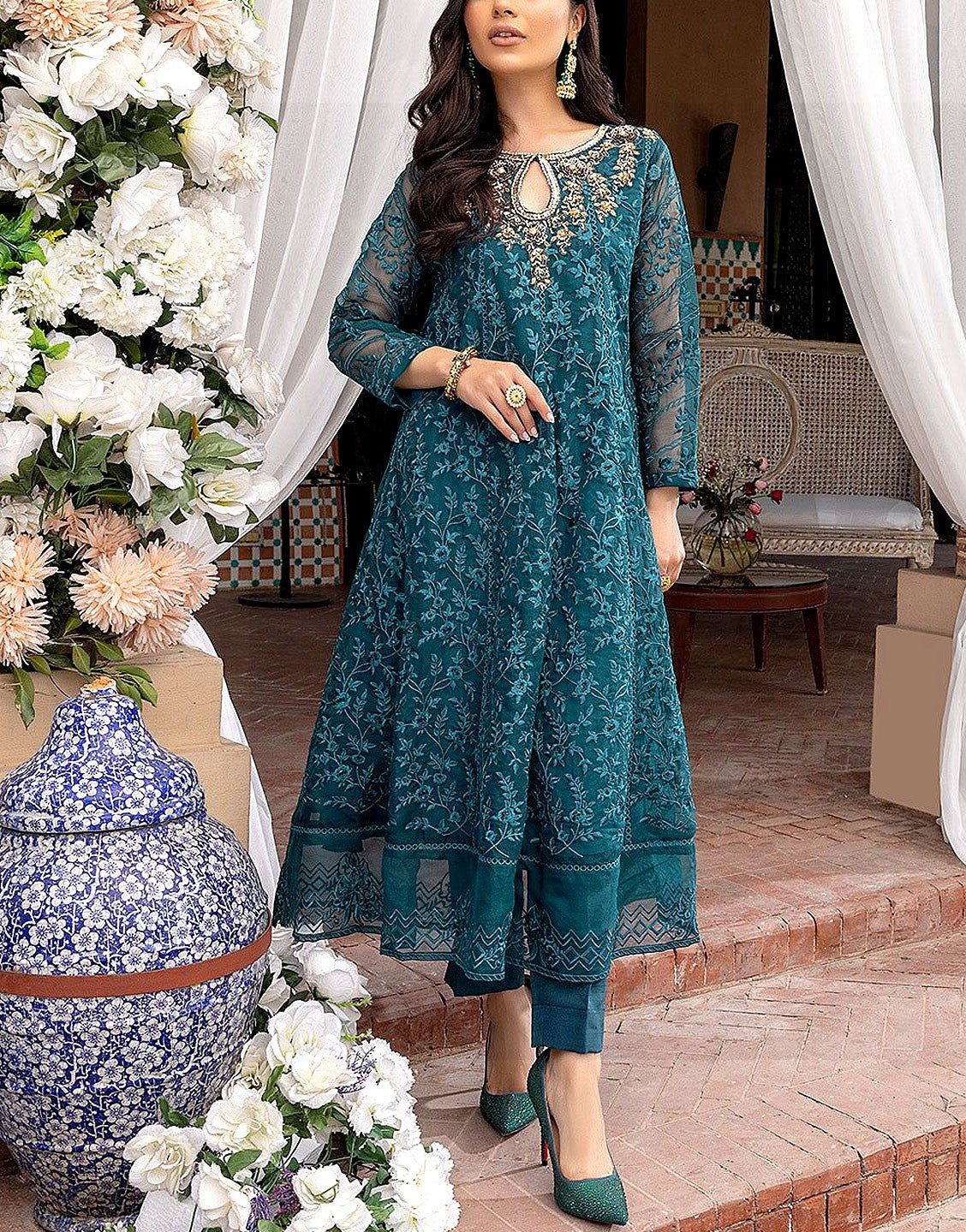 Luxury Embroidered Wedding Organza Frock 