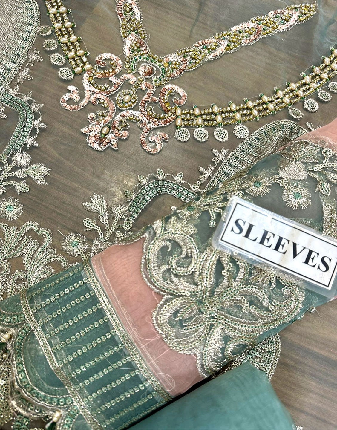 Handwork Pakistan Luxurious Handwork Embroidered Organza Party Dress with Emb. Silk ...