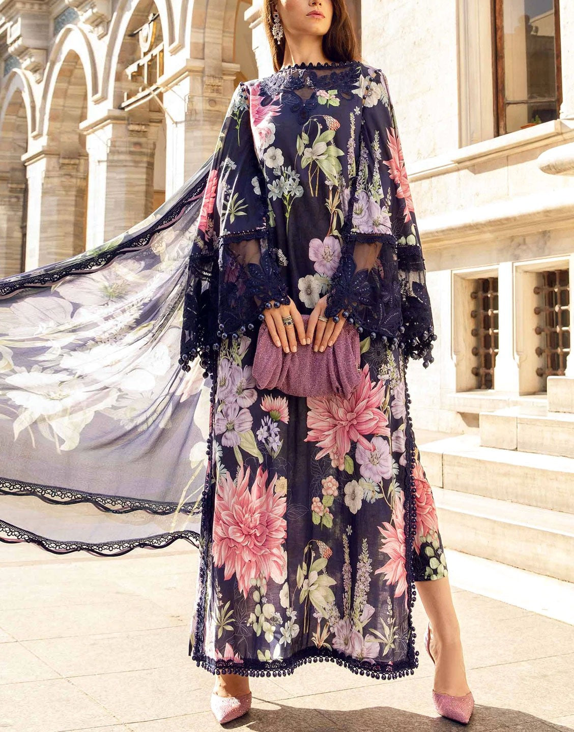 All-Over Print Embroidered Lawn Dress  with Chiffon Dupatta