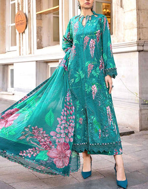 All-Over Print Schiffli Embroidered Lawn Dress  with Chiffon Dupatta