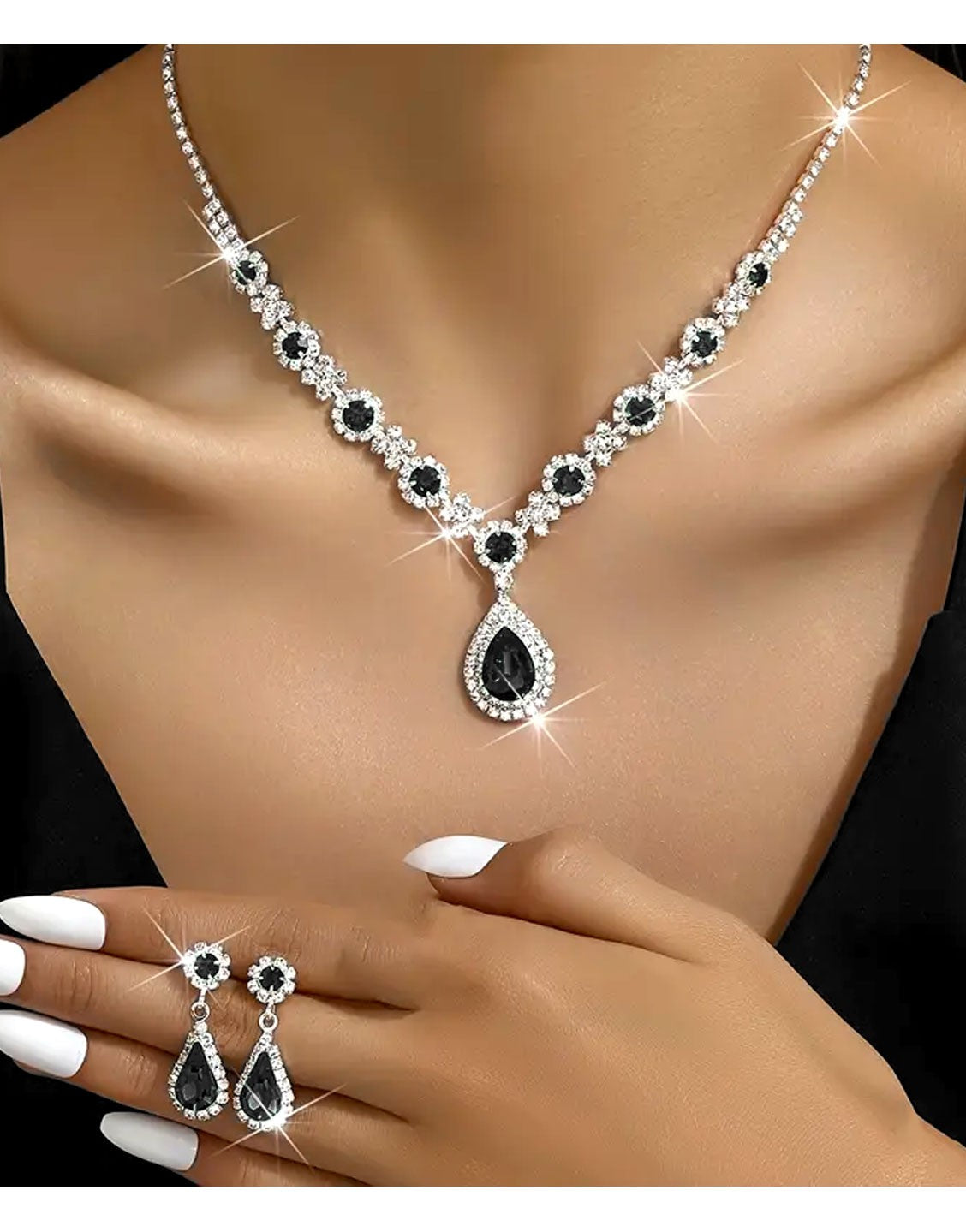 Adorable Silver Plated Jewelry Set, Necklace & Drop Earrings - Perfect for Weddings & Parties