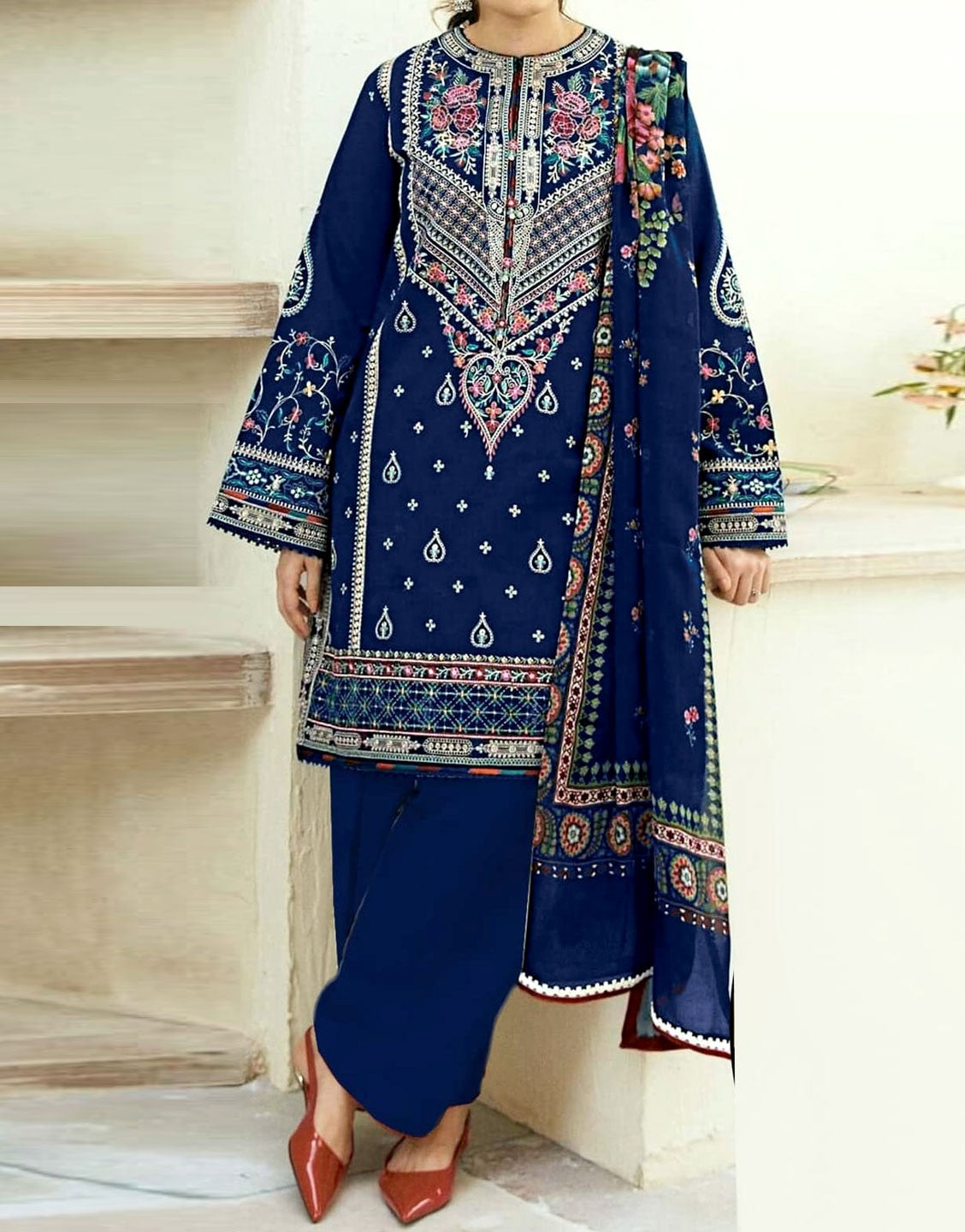 Embroidered Lawn Dress  with Digital Print Diamond Zari Dupatta