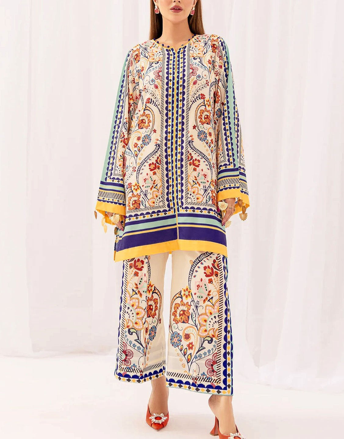 Trendy 2-Piece Digital Print Shuttless Lawn Dress  with Printed Trouser