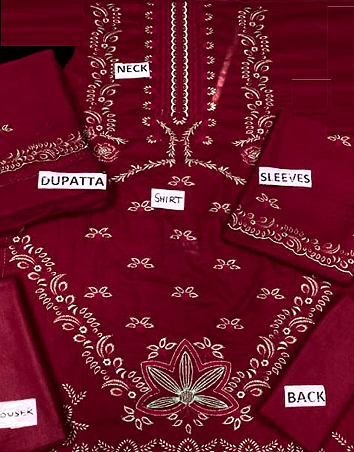 Luxury Embroidered Cotton Dress with Bamber Chiffon Dupatta