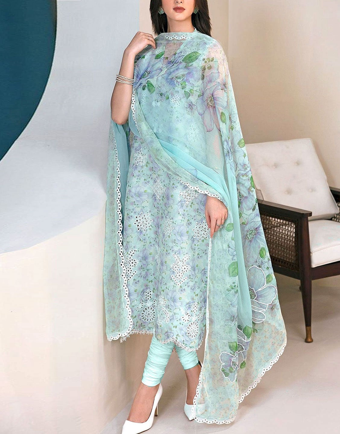 Adorable Chikankari Embroidered EID Lawn Dress  with Chiffon Dupatta