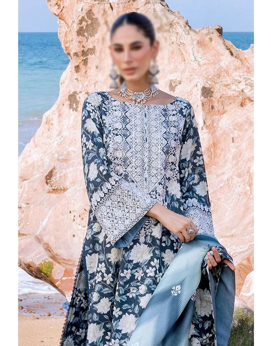 Elegant Embroidered Lawn Dress with Printed Lawn Dupatta - Out of Stock