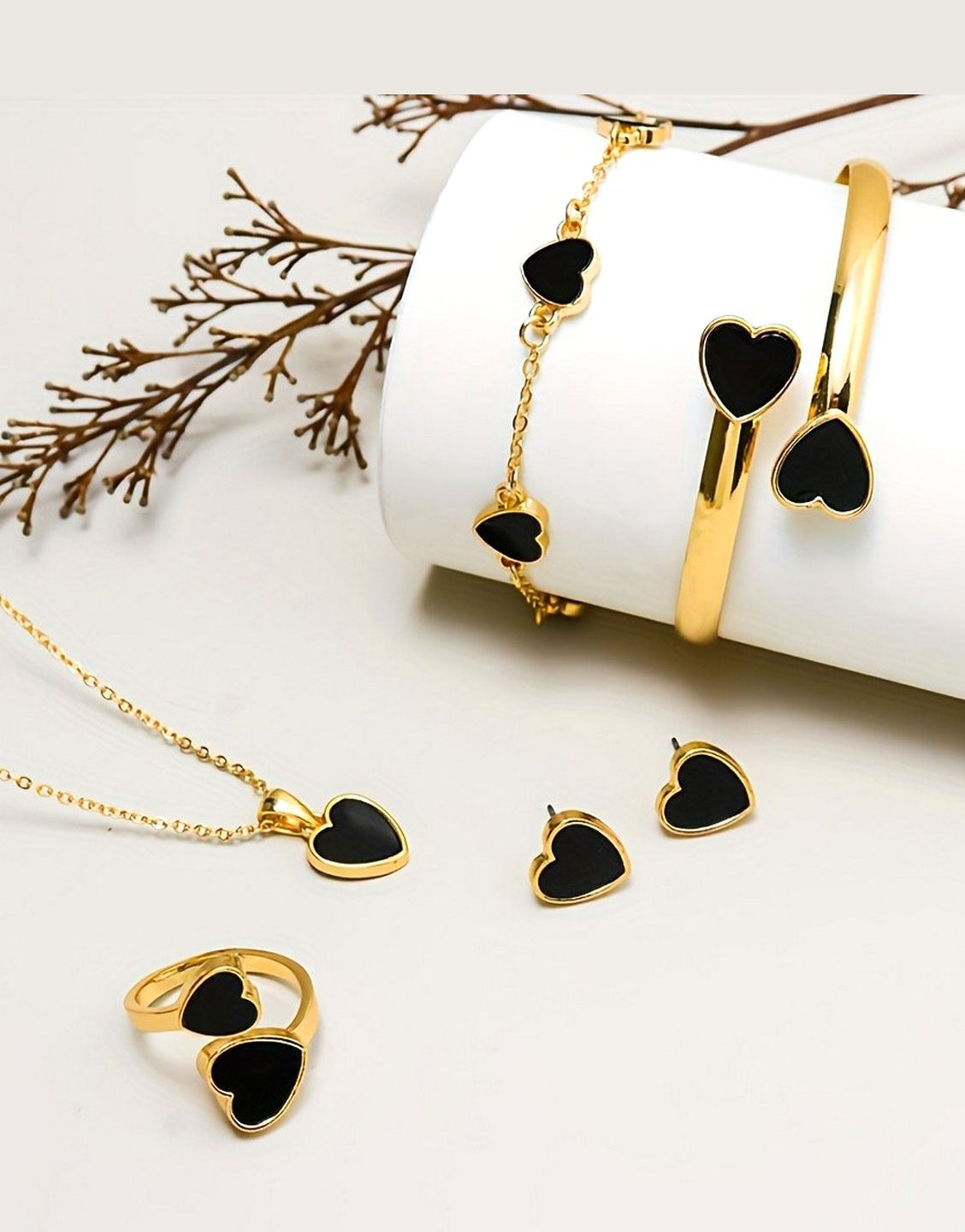 5-Piece Heart Shape Chic Jewelry Set for Girls with Bracelet, Earrings, Kara, Necklace and Ring