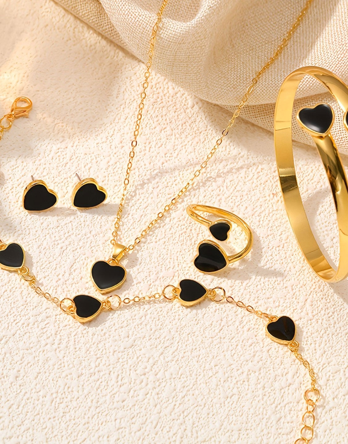 5-Piece Heart Shape Chic Jewelry Set for Girls with Bracelet, Earrings, Kara, Necklace and Ring