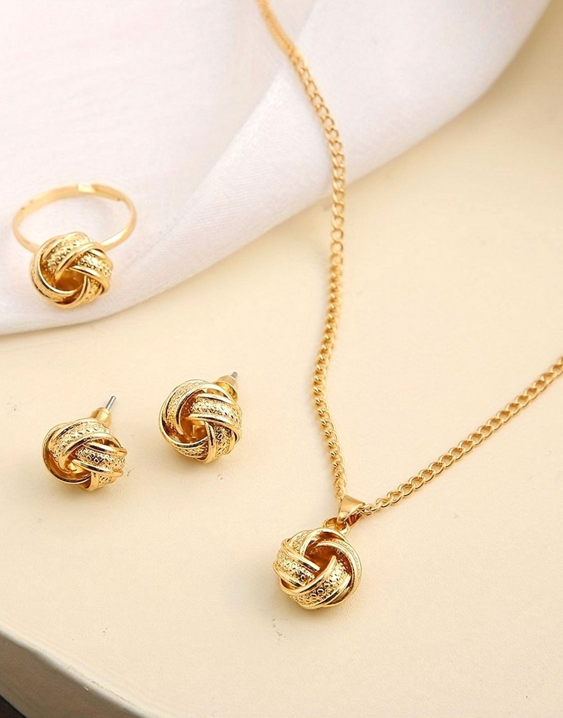 3-Piece Adorable Boho Knot Design Party Wear Jewelry Set with Adjustable Ring, Earrings and Necklace