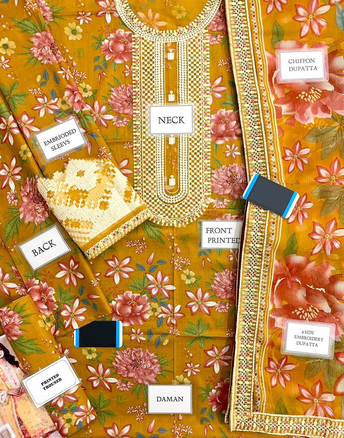 Designer All-Over Print Embroidered Lawn Dress with Chiffon Dupatta