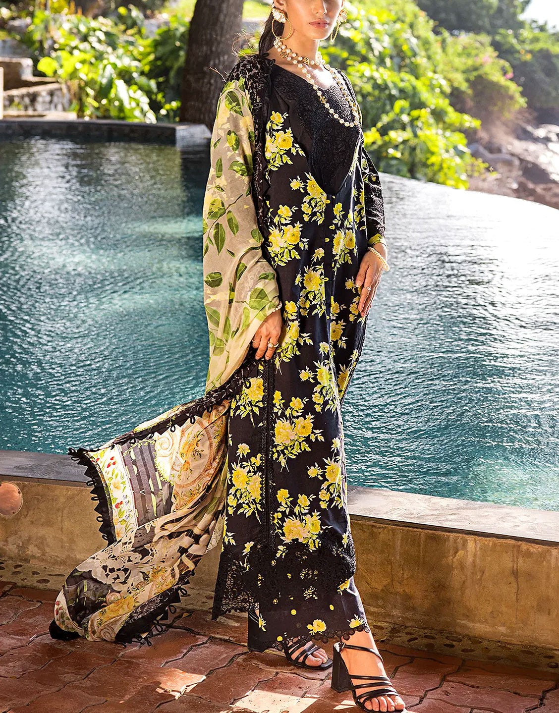 All-Over Print Embroidered Lawn Suit  with Chiffon Dupatta