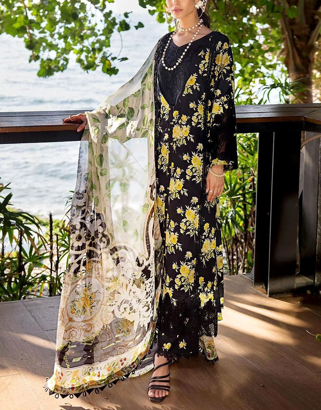 All-Over Print Embroidered Lawn Suit with Chiffon Dupatta
