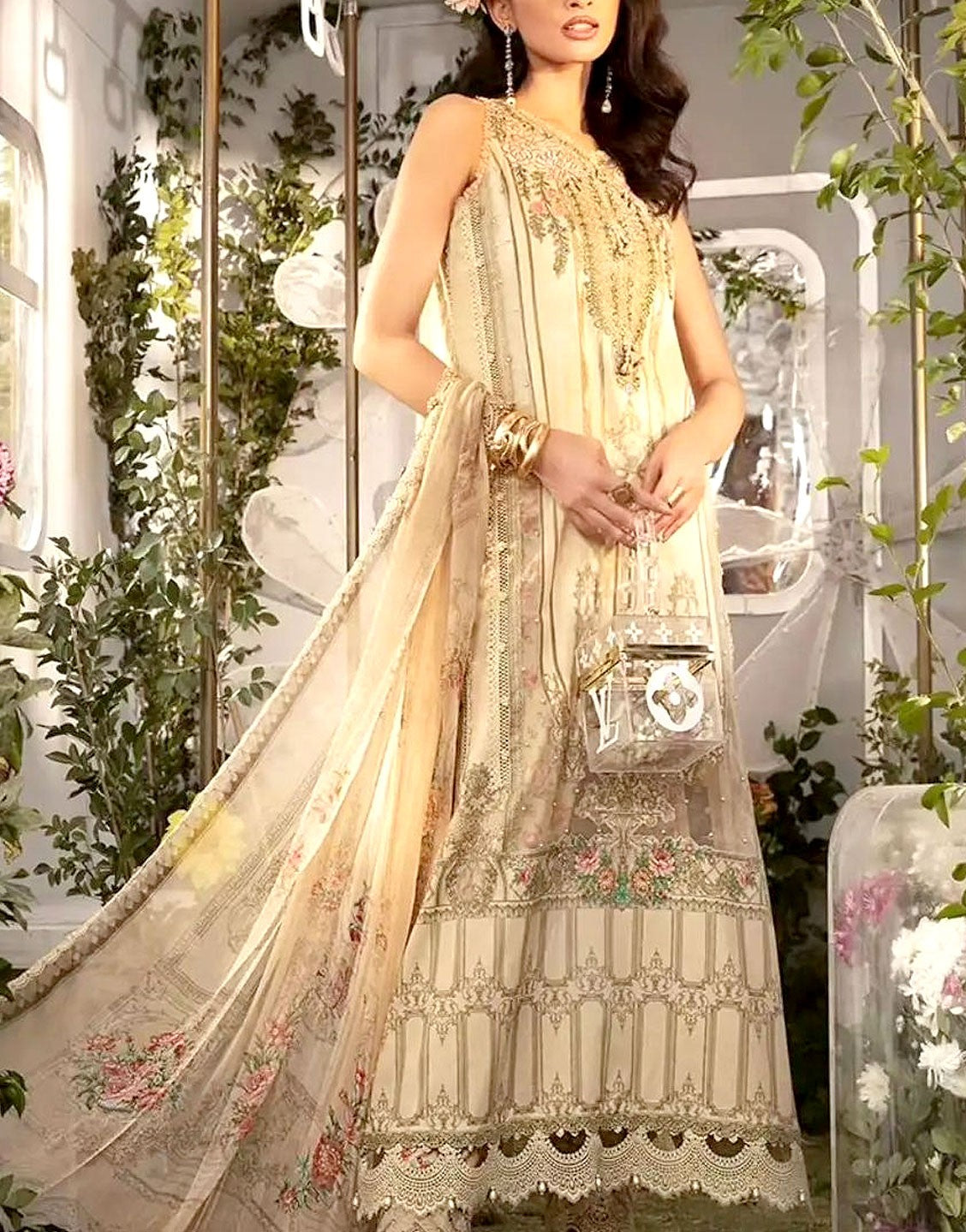 Decent All-Over Print Embroidered Lawn Dress with Chiffon Dupatta